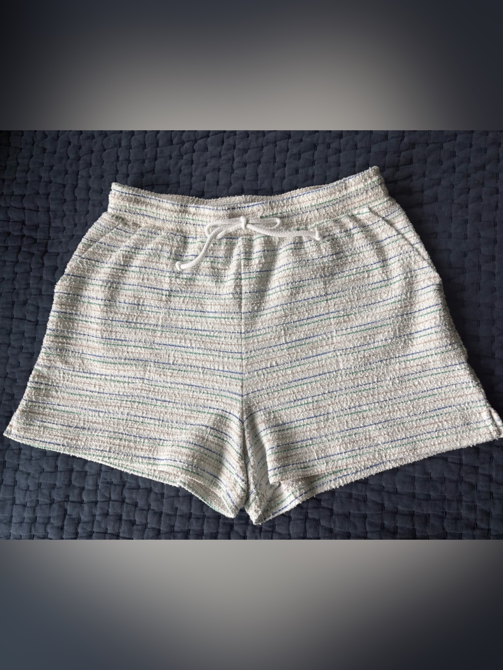 LOFT Outlet Cream Knit Shorts with Blue, Green & Tan Stripes